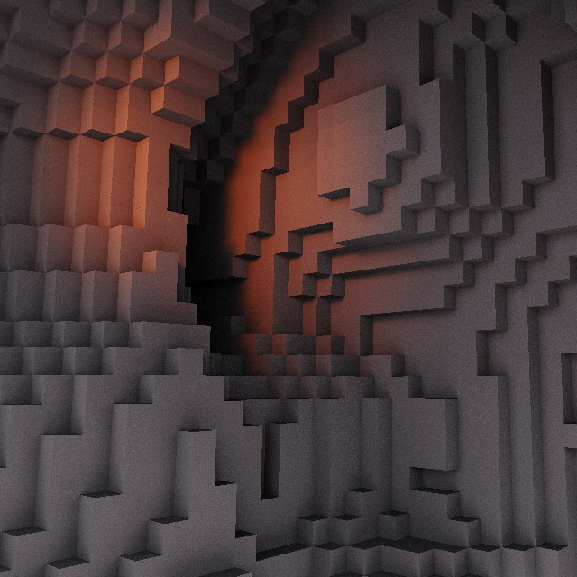 Ray traced voxels with lighting.